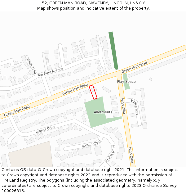 52, GREEN MAN ROAD, NAVENBY, LINCOLN, LN5 0JY: Location map and indicative extent of plot