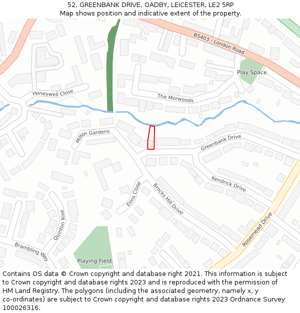 52, GREENBANK DRIVE, OADBY, LEICESTER, LE2 5RP: Location map and indicative extent of plot