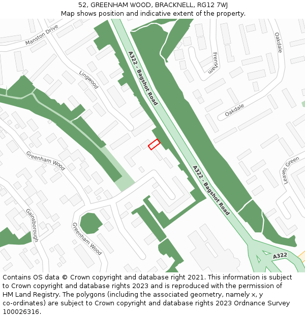 52, GREENHAM WOOD, BRACKNELL, RG12 7WJ: Location map and indicative extent of plot