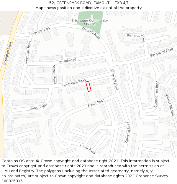 52, GREENPARK ROAD, EXMOUTH, EX8 4JT: Location map and indicative extent of plot