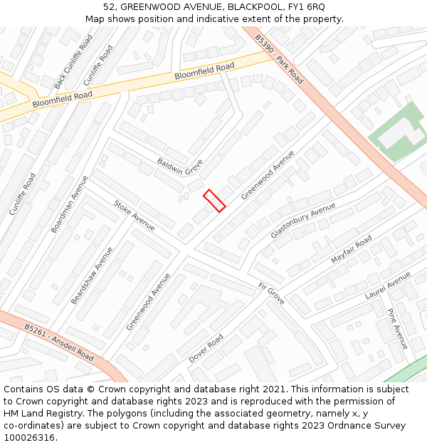 52, GREENWOOD AVENUE, BLACKPOOL, FY1 6RQ: Location map and indicative extent of plot