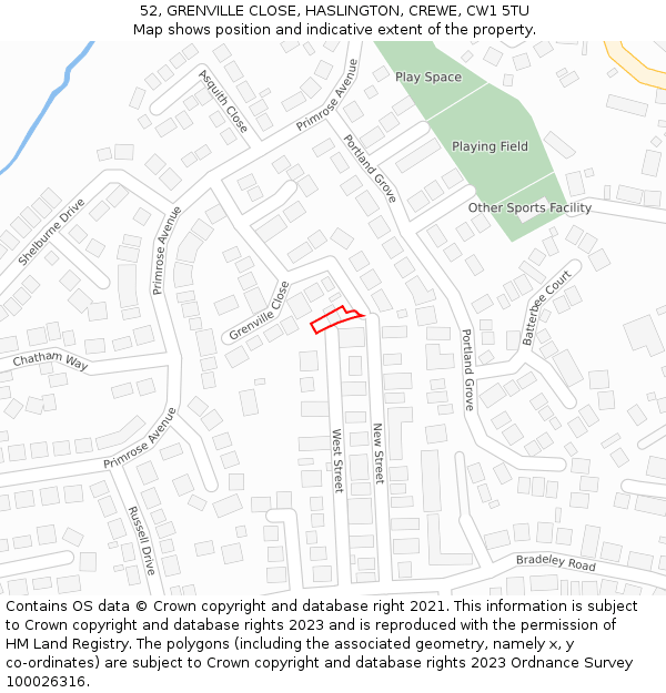 52, GRENVILLE CLOSE, HASLINGTON, CREWE, CW1 5TU: Location map and indicative extent of plot