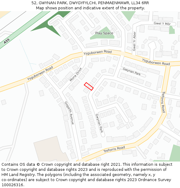 52, GWYNAN PARK, DWYGYFYLCHI, PENMAENMAWR, LL34 6RR: Location map and indicative extent of plot