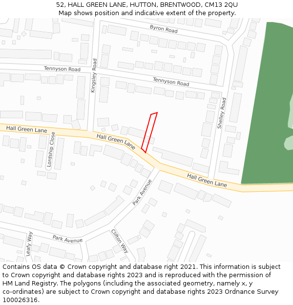 52, HALL GREEN LANE, HUTTON, BRENTWOOD, CM13 2QU: Location map and indicative extent of plot