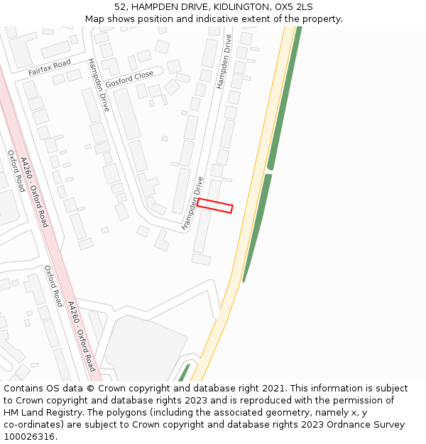 52, HAMPDEN DRIVE, KIDLINGTON, OX5 2LS: Location map and indicative extent of plot