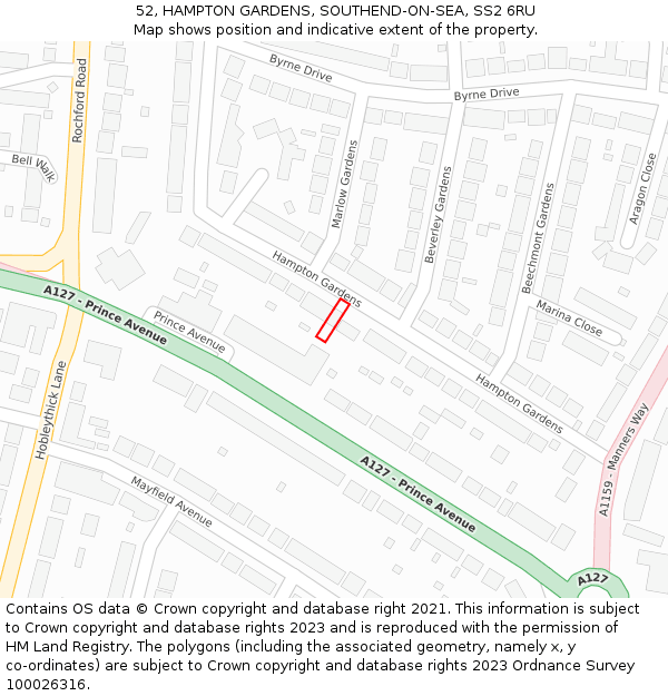 52, HAMPTON GARDENS, SOUTHEND-ON-SEA, SS2 6RU: Location map and indicative extent of plot