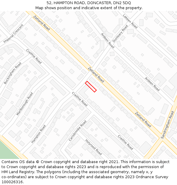 52, HAMPTON ROAD, DONCASTER, DN2 5DQ: Location map and indicative extent of plot