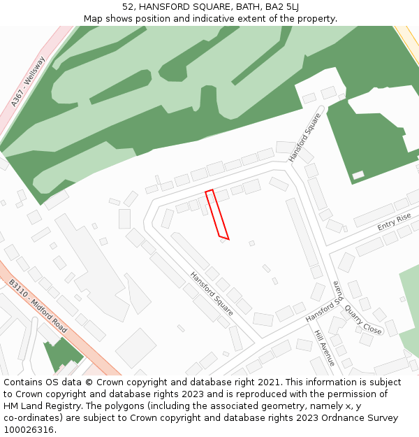 52, HANSFORD SQUARE, BATH, BA2 5LJ: Location map and indicative extent of plot