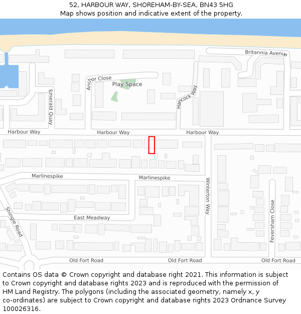 52, HARBOUR WAY, SHOREHAM-BY-SEA, BN43 5HG: Location map and indicative extent of plot