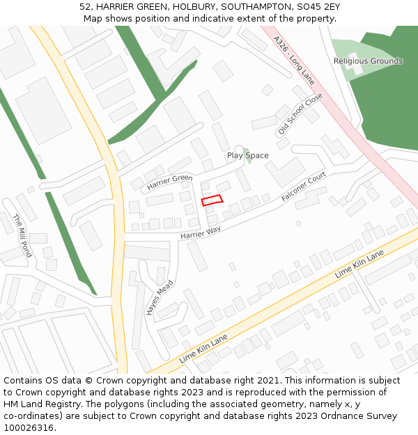 52, HARRIER GREEN, HOLBURY, SOUTHAMPTON, SO45 2EY: Location map and indicative extent of plot