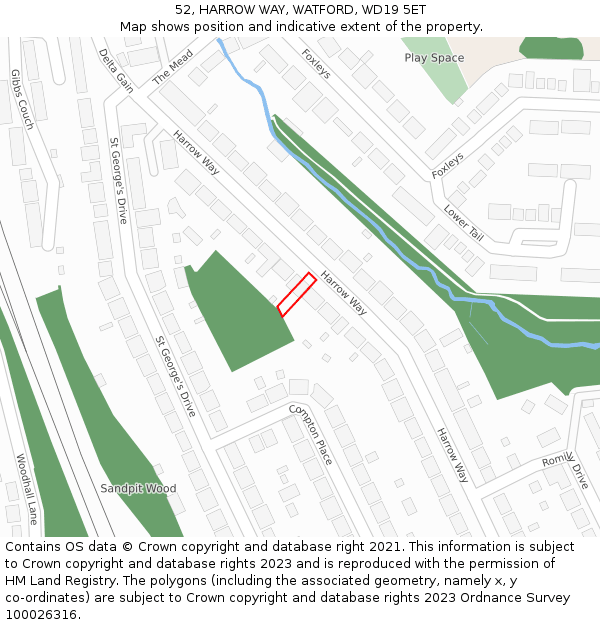 52, HARROW WAY, WATFORD, WD19 5ET: Location map and indicative extent of plot