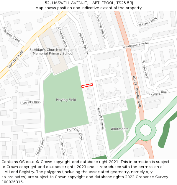 52, HASWELL AVENUE, HARTLEPOOL, TS25 5BJ: Location map and indicative extent of plot
