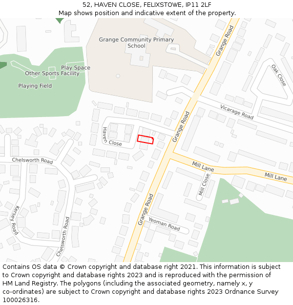 52, HAVEN CLOSE, FELIXSTOWE, IP11 2LF: Location map and indicative extent of plot