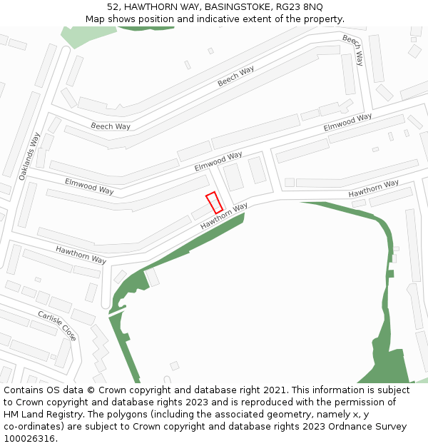 52, HAWTHORN WAY, BASINGSTOKE, RG23 8NQ: Location map and indicative extent of plot