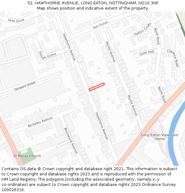 52, HAWTHORNE AVENUE, LONG EATON, NOTTINGHAM, NG10 3NF: Location map and indicative extent of plot