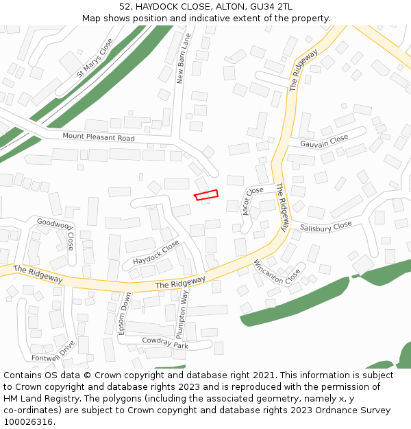 52, HAYDOCK CLOSE, ALTON, GU34 2TL: Location map and indicative extent of plot