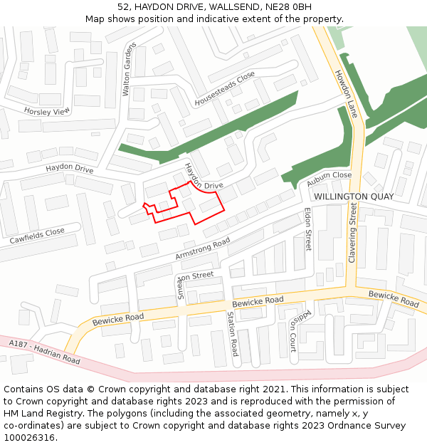 52, HAYDON DRIVE, WALLSEND, NE28 0BH: Location map and indicative extent of plot