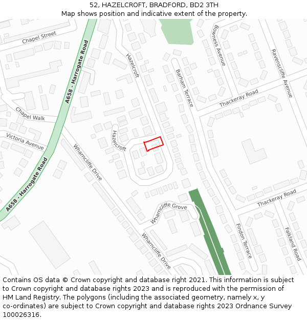 52, HAZELCROFT, BRADFORD, BD2 3TH: Location map and indicative extent of plot