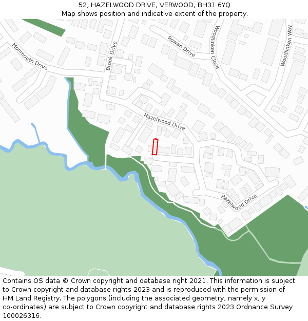 52, HAZELWOOD DRIVE, VERWOOD, BH31 6YQ: Location map and indicative extent of plot