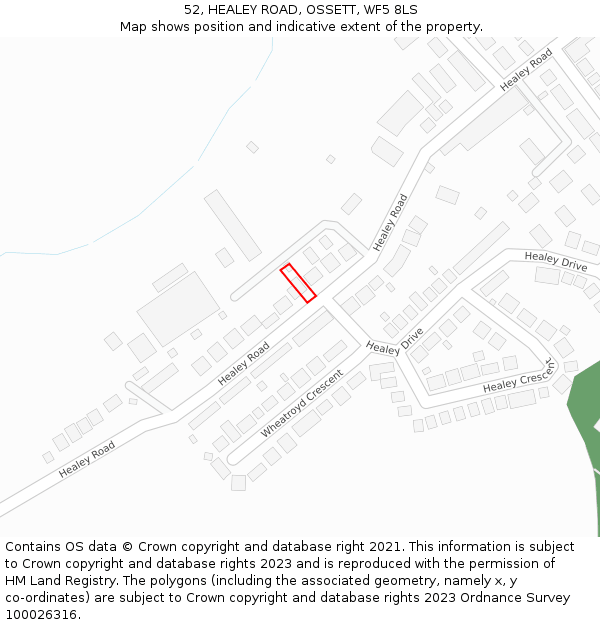 52, HEALEY ROAD, OSSETT, WF5 8LS: Location map and indicative extent of plot