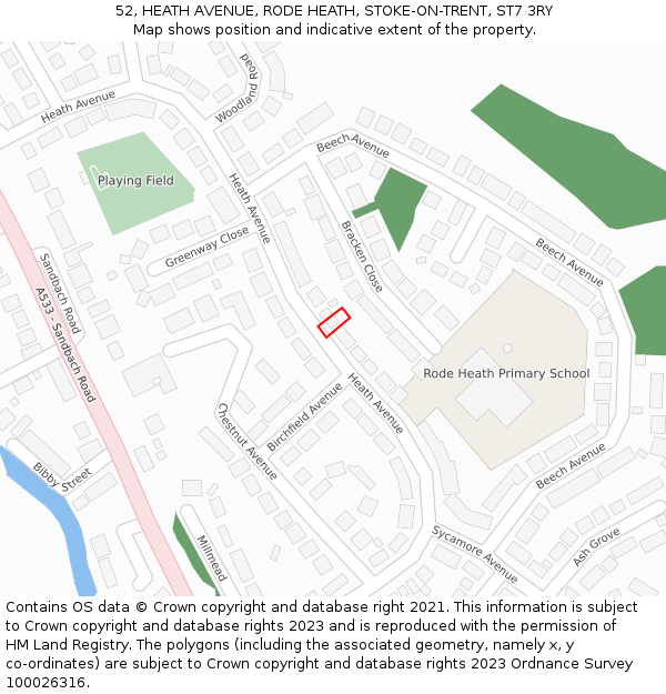 52, HEATH AVENUE, RODE HEATH, STOKE-ON-TRENT, ST7 3RY: Location map and indicative extent of plot