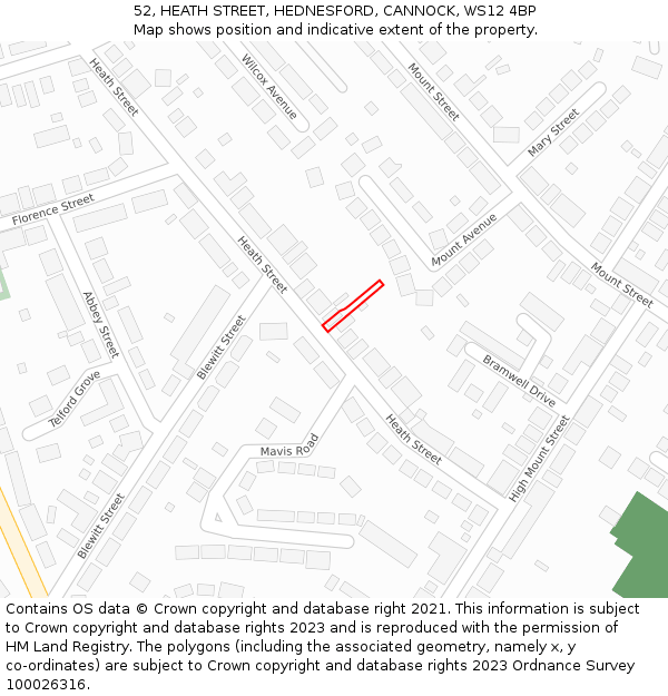 52, HEATH STREET, HEDNESFORD, CANNOCK, WS12 4BP: Location map and indicative extent of plot