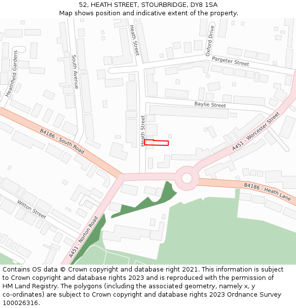 52, HEATH STREET, STOURBRIDGE, DY8 1SA: Location map and indicative extent of plot