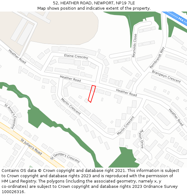 52, HEATHER ROAD, NEWPORT, NP19 7LE: Location map and indicative extent of plot