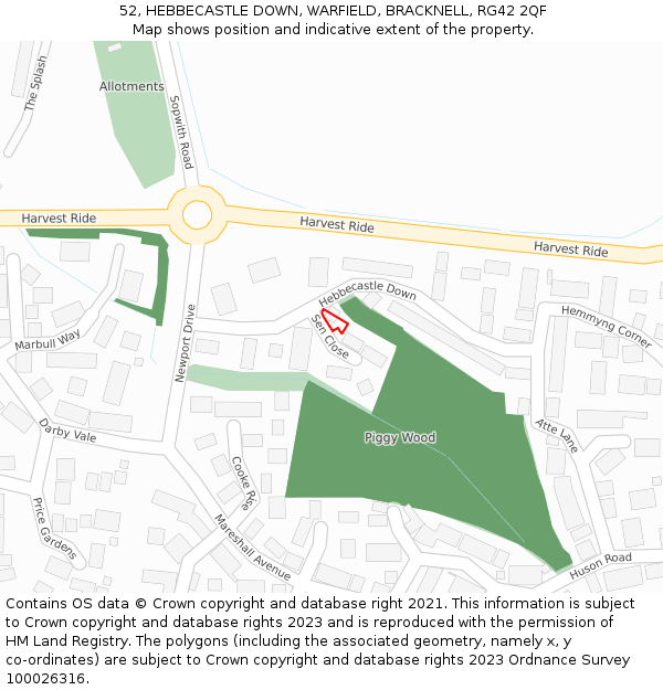52, HEBBECASTLE DOWN, WARFIELD, BRACKNELL, RG42 2QF: Location map and indicative extent of plot