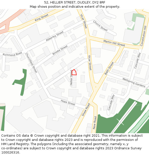 52, HELLIER STREET, DUDLEY, DY2 8RF: Location map and indicative extent of plot