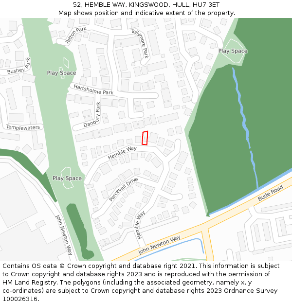 52, HEMBLE WAY, KINGSWOOD, HULL, HU7 3ET: Location map and indicative extent of plot