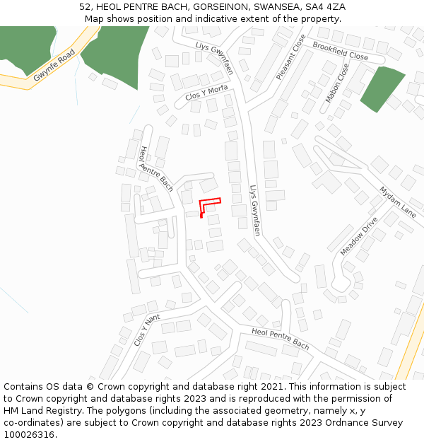 52, HEOL PENTRE BACH, GORSEINON, SWANSEA, SA4 4ZA: Location map and indicative extent of plot