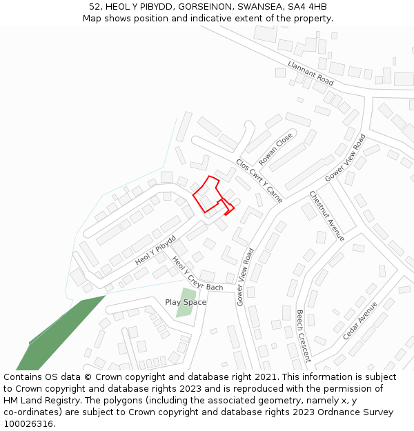 52, HEOL Y PIBYDD, GORSEINON, SWANSEA, SA4 4HB: Location map and indicative extent of plot