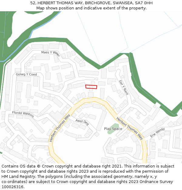 52, HERBERT THOMAS WAY, BIRCHGROVE, SWANSEA, SA7 0HH: Location map and indicative extent of plot