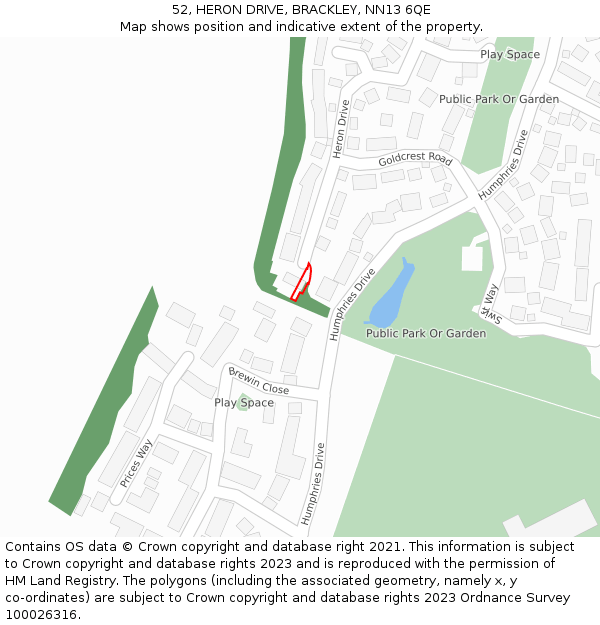 52, HERON DRIVE, BRACKLEY, NN13 6QE: Location map and indicative extent of plot