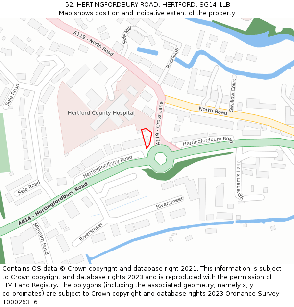 52, HERTINGFORDBURY ROAD, HERTFORD, SG14 1LB: Location map and indicative extent of plot