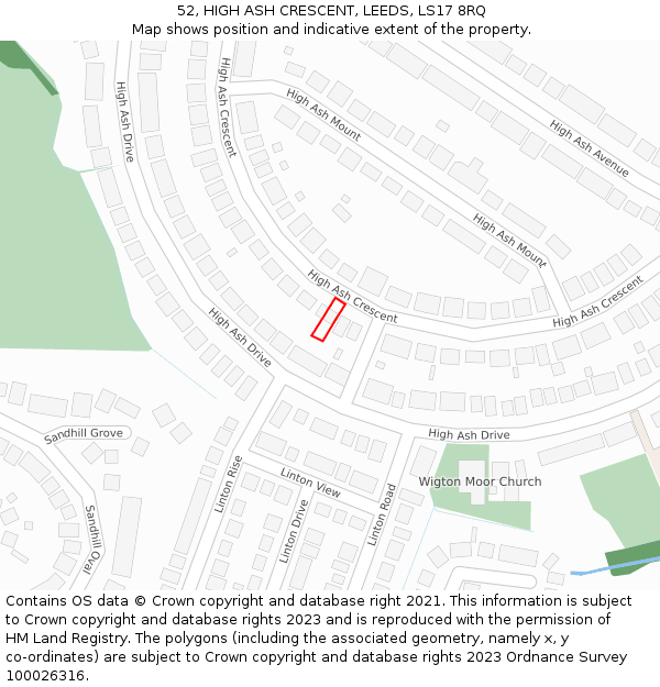 52, HIGH ASH CRESCENT, LEEDS, LS17 8RQ: Location map and indicative extent of plot