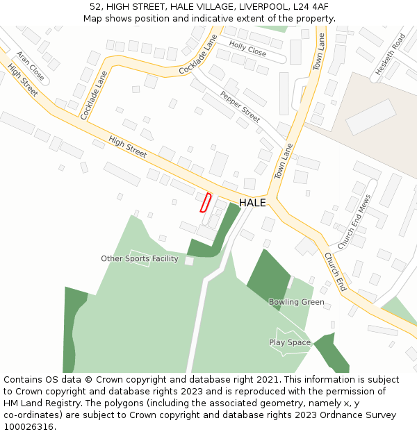 52, HIGH STREET, HALE VILLAGE, LIVERPOOL, L24 4AF: Location map and indicative extent of plot