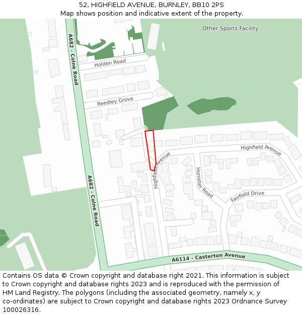 52, HIGHFIELD AVENUE, BURNLEY, BB10 2PS: Location map and indicative extent of plot