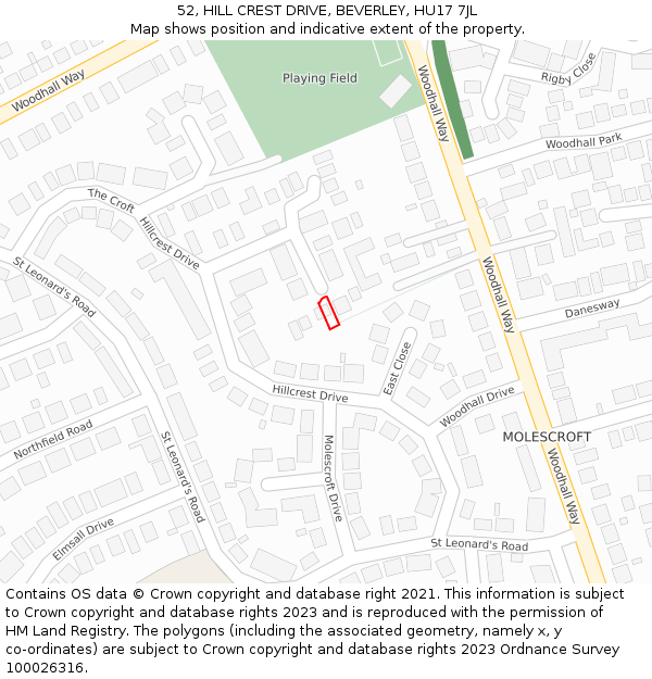 52, HILL CREST DRIVE, BEVERLEY, HU17 7JL: Location map and indicative extent of plot