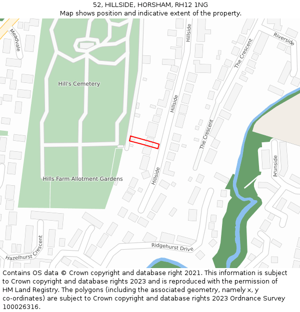 52, HILLSIDE, HORSHAM, RH12 1NG: Location map and indicative extent of plot