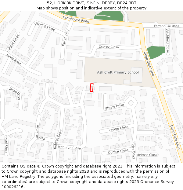52, HOBKIRK DRIVE, SINFIN, DERBY, DE24 3DT: Location map and indicative extent of plot