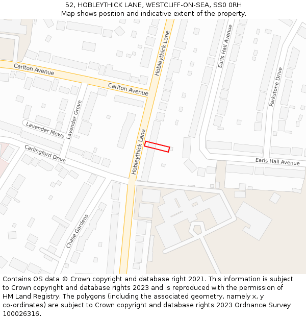 52, HOBLEYTHICK LANE, WESTCLIFF-ON-SEA, SS0 0RH: Location map and indicative extent of plot