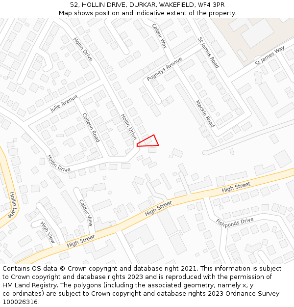 52, HOLLIN DRIVE, DURKAR, WAKEFIELD, WF4 3PR: Location map and indicative extent of plot