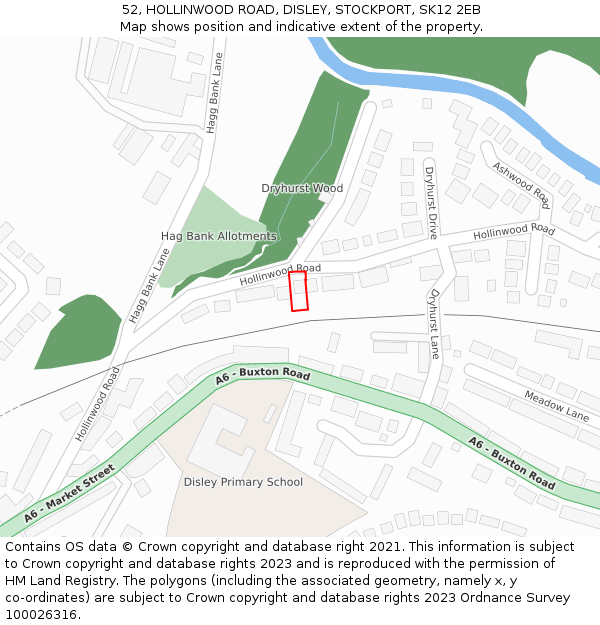 52, HOLLINWOOD ROAD, DISLEY, STOCKPORT, SK12 2EB: Location map and indicative extent of plot