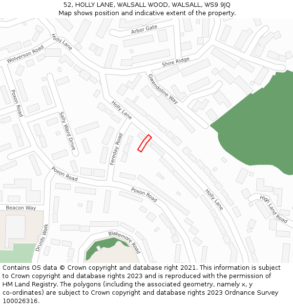 52, HOLLY LANE, WALSALL WOOD, WALSALL, WS9 9JQ: Location map and indicative extent of plot