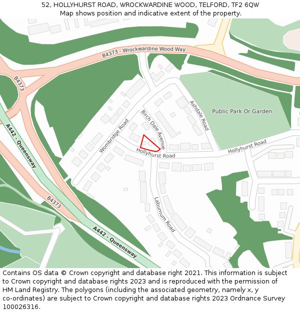 52, HOLLYHURST ROAD, WROCKWARDINE WOOD, TELFORD, TF2 6QW: Location map and indicative extent of plot