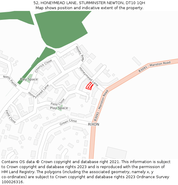 52, HONEYMEAD LANE, STURMINSTER NEWTON, DT10 1QH: Location map and indicative extent of plot