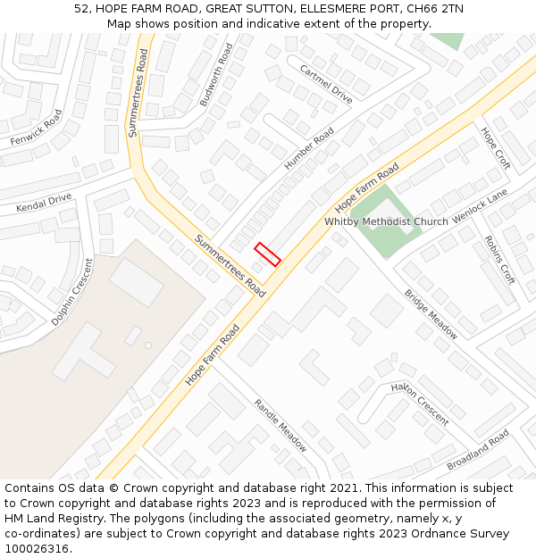 52, HOPE FARM ROAD, GREAT SUTTON, ELLESMERE PORT, CH66 2TN: Location map and indicative extent of plot