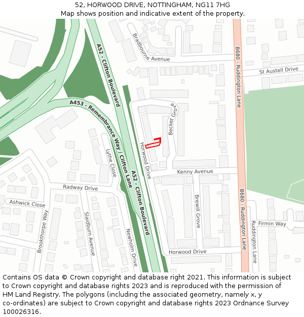 52, HORWOOD DRIVE, NOTTINGHAM, NG11 7HG: Location map and indicative extent of plot